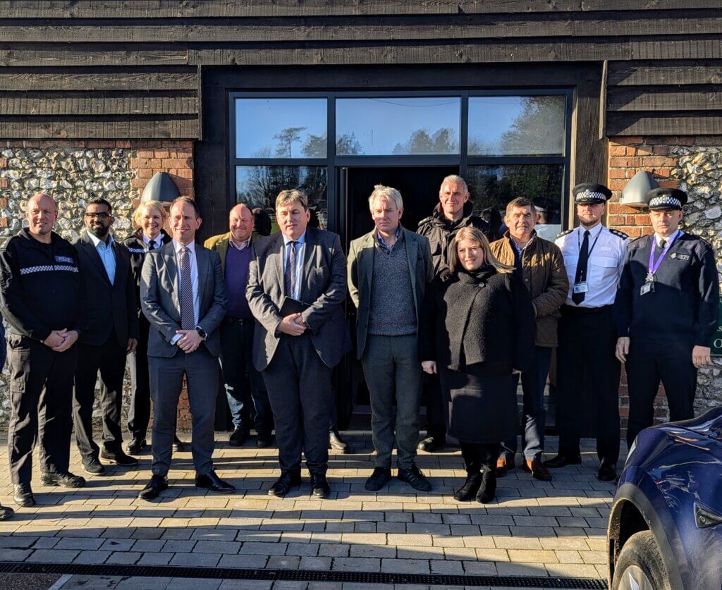 PCCs Matthew Barber (Thames Valley), Donna Jones (Hampshire) and Phillip Wilkinson (Wiltshire) with Kit malthouse MP, Danny Kruger MP and officers