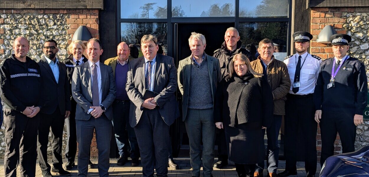 PCCs Matthew Barber (Thames Valley), Donna Jones (Hampshire) and Phillip Wilkinson (Wiltshire) with Kit malthouse MP, Danny Kruger MP and officers